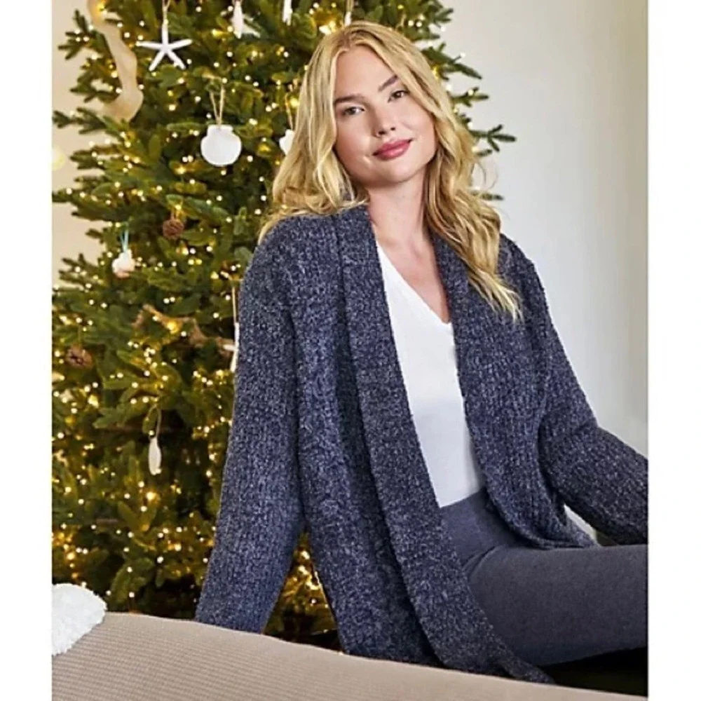 BAREFOOT DREAMS Blue CozyChic Cabin Cable Knit Cardigan Women’s Size Small